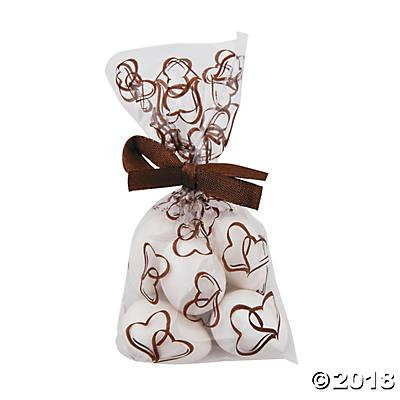 Mini Chocolate Brown Two Hearts Cellophane Bags (Pack of 1)