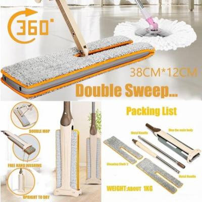 Womail Useful Double-Side Flat Mop Hands-Free Washable Mop Home Cleaning Tool Lazy