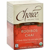 Choice Organic Teas Herbal Tea Rooibos Chai - Caffeine Free - Case of 6 - 16 Bags - 95%+ Organic - Dairy Free - Yeast Free - Wheat Free - Vegan