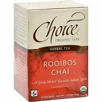 Choice Organic Teas Herbal Tea Rooibos Chai - Caffeine Free - Case of 6 - 16 Bags - 95%+ Organic - Dairy Free - Yeast Free - Wheat Free - Vegan