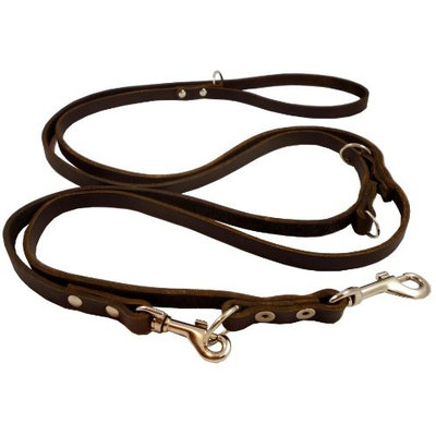 Multifunctional Leather Dog Leash, Adjustable Schutzhund 6 Way European Lead Brown 49