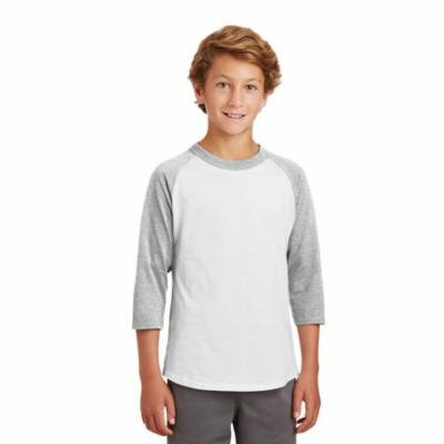 Sport-Tek YT200 Youth Colorblock Raglan Jersey, White/ Heather Grey, S