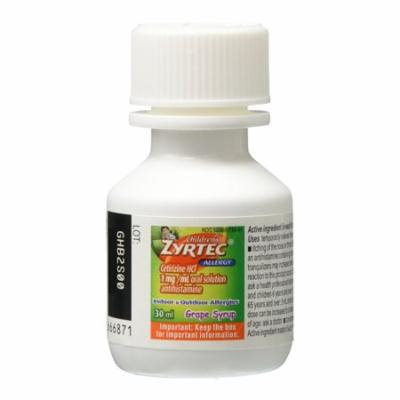 Zyrtec Childrens Allergy Syrup, Dye-Free, Sugar-Free Grape Flavor, 1 oz, 2 Pack