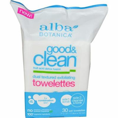 Alba Botanica, Good & Clean, Dual Textured Exfoliating Towelettes, Oil Free, 30 Wet Towelettes(pack of 12)