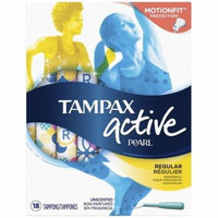 4 Pack - Tampax Pearl Active Plastic Unscented Tampons, Regular Absorbency 18 ea