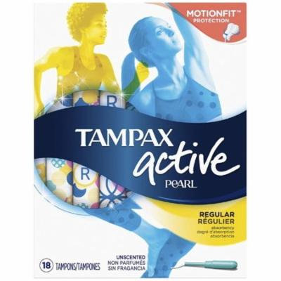 4 Pack - Tampax Pearl Active Plastic Unscented Tampons, Regular Absorbency 18 ea