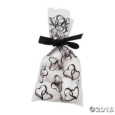 Mini Black Two Hearts Cellophane Bags (Pack of 3)