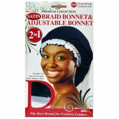 4 Pack - Donna Collection Premium 2 in 1 Satin Braid Bonnet & Adjustable Bonnet, Black 1 ea