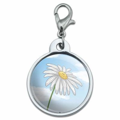 White Daisy on Blue Sky - Flower Small Metal ID Pet Dog Tag