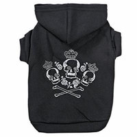 Rhinestone Crowned Skull Crossbone Dog Hoodie Bad To The Bone Black or Pink (Small Black)