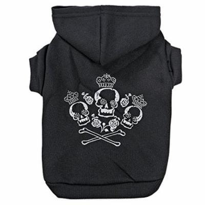 Rhinestone Crowned Skull Crossbone Dog Hoodie Bad To The Bone Black or Pink (Small Black)