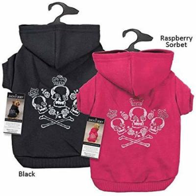 Rhinestone Crowned Skull Crossbone Dog Hoodie Bad To The Bone Black or Pink (Small Raspberry Sorbet)