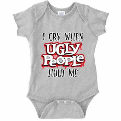 New Way A004 - Infant Baby Onesie Bodysuit I Cry When Ugly People Hold Me 24M Heather Grey