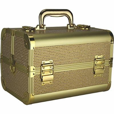 Ver Beauty Vk1302 Trays Makeup Train Case with Shoulder Strap and Lock, Gold Krystal