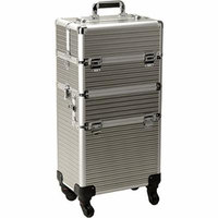 Ver Beauty Campielli 2-In-1 Rolling Makeup Case Professional Nail Travel Organizer Box, Champagne Stripe, 18 Pound