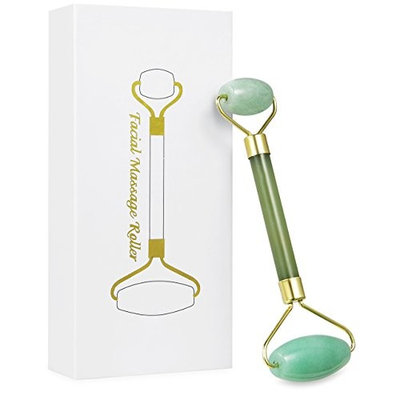 Jade Face Roller Massager, VITI Natural Jade Facial Roller Therapy with Double Neck Slimming Massage Tool for Anti Aging - Gift Boxed