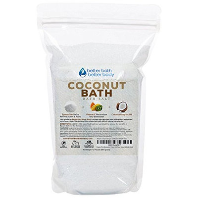 Coconut Bath Salt 32oz (2-Lbs) - Epsom Salt Bath Soak With Coconut Fragrant Oil Plus Vitamin C Crystals - Enjoy The Sweet Exotic Aromatherapy Of Coconut