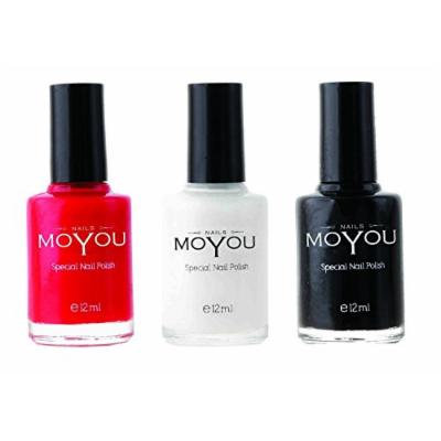 MoYou Nails Nail Polish bundle of 3: Black, Red and White Colours used for Stamping Nail Art