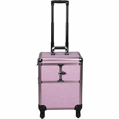 Sunrise Interchangeable 3-tiers Accordion Trays Professional Rolling Aluminum Cosmetic Makeup Train Organizer Storage Case, Pink Krystal