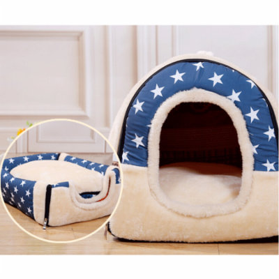 Blue Warm Winter Pet House for Small Dogs/Cats, Removable Cushion Pet Beds for Puppy, Bottom 600D Anti-Slip Drip Cloth Indoor/Outdoor Pet Cushion for Animals(Outside: 35X30X28CM)