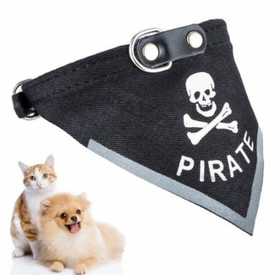 Pet Bandana Collar Adjustable Artificial Leather Dog Scarf Collar Dog Bandana for Dog Cat (Black)