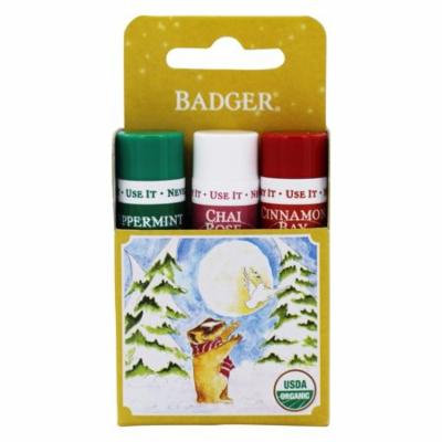 Badger - Organic Classic Holiday Lip Balm Gold Box Cinnamon Bay, Peppermint, Chai Rose - 3 Pack (pack of 4)