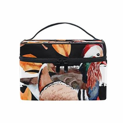 Portable Travel Makeup Cosmetic Bag Duck Maple Leaves Durable Toiletry Organizer Train Case for Women Girls