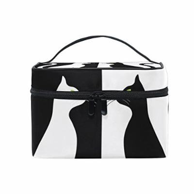 Portable Travel Makeup Cosmetic Bag Black White Cats Silhouette Durable Toiletry Organizer Train Case for Women Girls