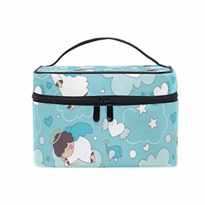 Portable Travel Makeup Cosmetic Bag Cute Cartoon Little Angels Durable Toiletry Organizer Train Case for Women Girls