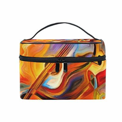 Portable Travel Makeup Cosmetic Bag Colorful Musical Shapes Melody Design Durable Toiletry Organizer Train Case for Women Girls