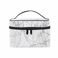 Portable Travel Makeup Cosmetic Bag White Marble Texture Print Durable Toiletry Organizer Train Case for Women Girls