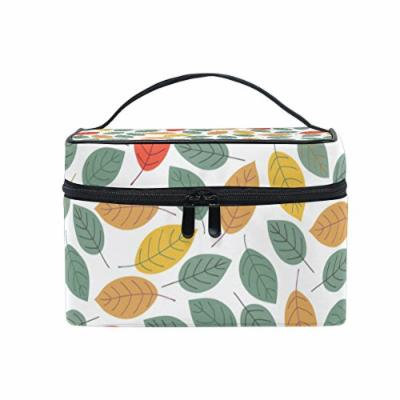 Portable Travel Makeup Cosmetic Bag Abstract Autumn Leaves Durable Toiletry Organizer Train Case for Women Girls