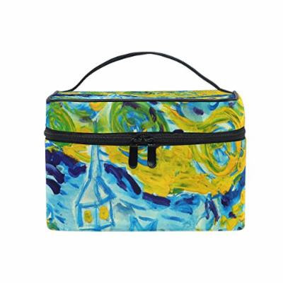 Portable Travel Makeup Cosmetic Bag Watercolor Painting Winter Snow Scene Durable Toiletry Organizer Train Case for Women Girls