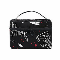 Portable Travel Makeup Cosmetic Bag Halloween Fish Skeletons Durable Toiletry Organizer Train Case for Women Girls