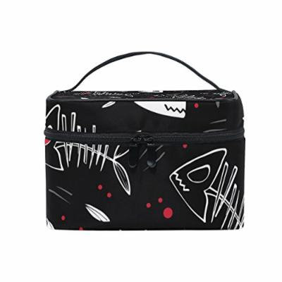 Portable Travel Makeup Cosmetic Bag Halloween Fish Skeletons Durable Toiletry Organizer Train Case for Women Girls