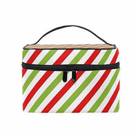 Portable Travel Makeup Cosmetic Bag Christmas Red Green Diagonal Stripes Durable Toiletry Organizer Train Case for Women Girls