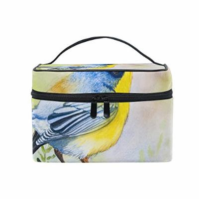 Portable Travel Makeup Cosmetic Bag Watercolor Bird Durable Toiletry Organizer Train Case for Women Girls