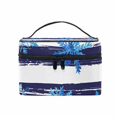Portable Travel Makeup Cosmetic Bag Watercolor Snowflakes Stripes Durable Toiletry Organizer Train Case for Women Girls