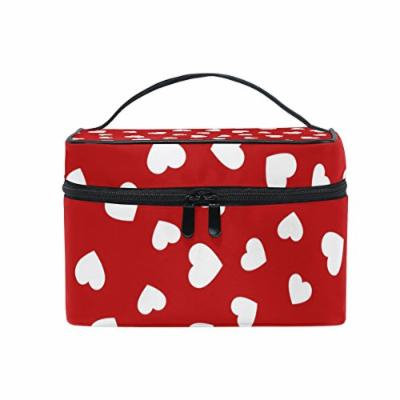 Portable Travel Makeup Cosmetic Bag Heart Pattern Durable Toiletry Organizer Train Case for Women Girls