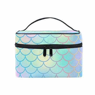 Portable Travel Makeup Cosmetic Bag Candy Color Magic Mermaid Fish Scale Pattern Durable Toiletry Organizer Train Case for Women Girls