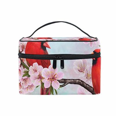 Portable Travel Makeup Cosmetic Bag Two Red Birds Blossom Branch Durable Toiletry Organizer Train Case for Women Girls