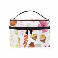 Portable Travel Makeup Cosmetic Bag Watercolor Leaves Flowers Mushroom Durable Toiletry Organizer Train Case for Women Girls