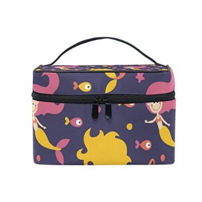 Portable Travel Makeup Cosmetic Bag Cute Mermaids Starfish Enjoy The Day Durable Toiletry Organizer Train Case for Women Girls