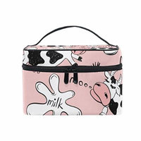Portable Travel Makeup Cosmetic Bag Funny Cows and Milk Pink Durable Toiletry Organizer Train Case for Women Girls
