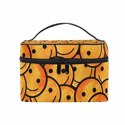 Portable Travel Makeup Cosmetic Bag Watercolor Smiley Emoji Emotion Face Modern Durable Toiletry Organizer Train Case for Women Girls