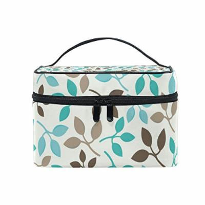 Portable Travel Makeup Cosmetic Bag Multicolor Leaf Pattern Durable Toiletry Organizer Train Case for Women Girls