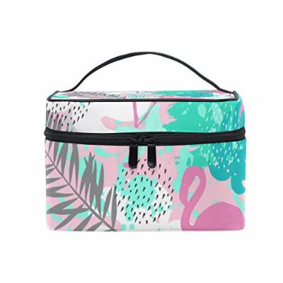 Portable Travel Makeup Cosmetic Bag Abstract Flamingo Durable Toiletry Organizer Train Case for Women Girls