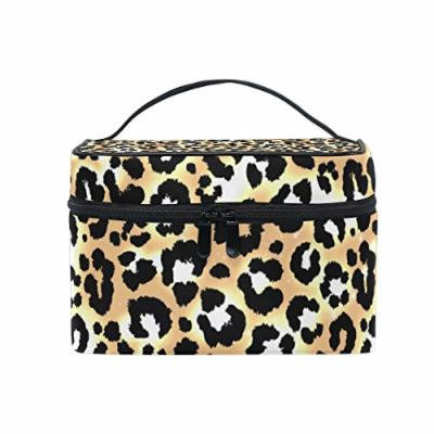 Portable Travel Makeup Cosmetic Bag Trendy Leopard Pattern Durable Toiletry Organizer Train Case for Women Girls