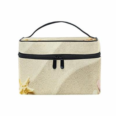 Portable Travel Makeup Cosmetic Bag Beach Sand Shells Starfish Durable Toiletry Organizer Train Case for Women Girls
