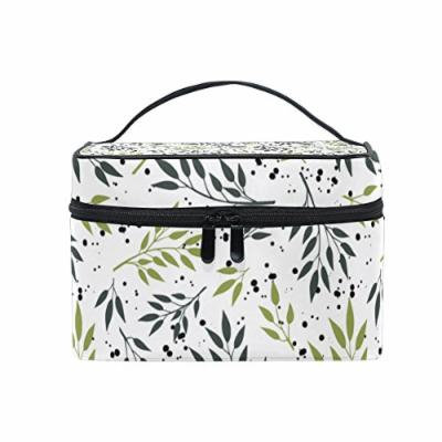 Portable Travel Makeup Cosmetic Bag Fresh Summer Green Branches Leaves Durable Toiletry Organizer Train Case for Women Girls